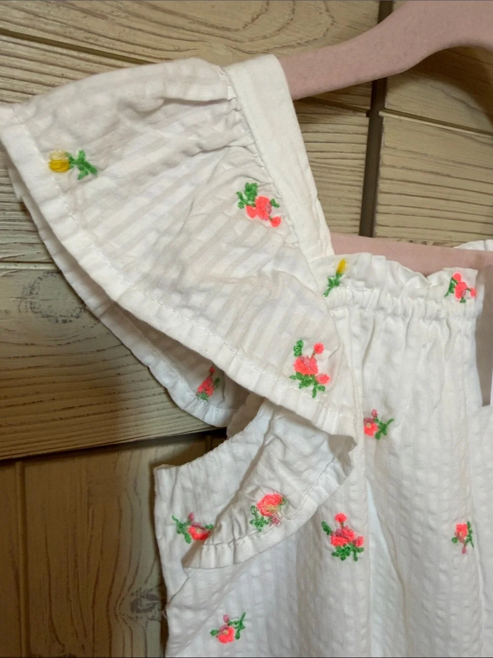 GAP Girls' White Floral Embroidered Ruffle Dress